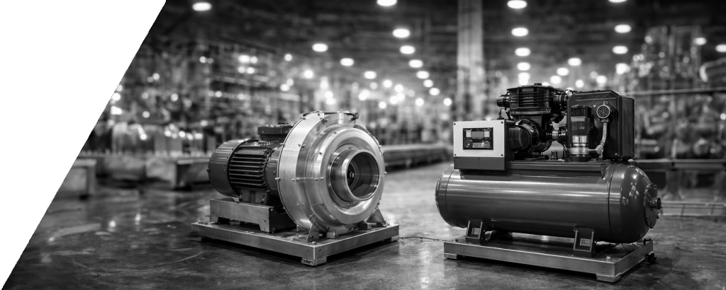 Gebläse und Kompressor nebeneinander in der Fertigung